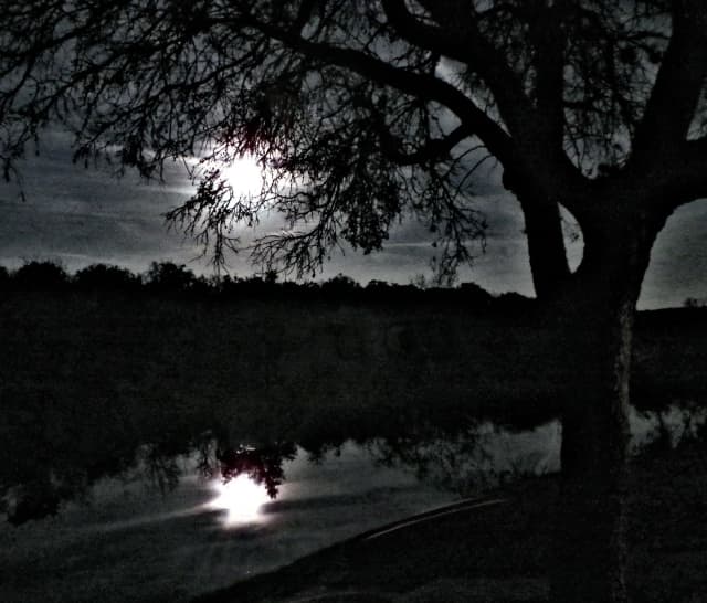 Creekside Moonrise - Dramatic Effect 02, a moon photograph by Bob McNeil